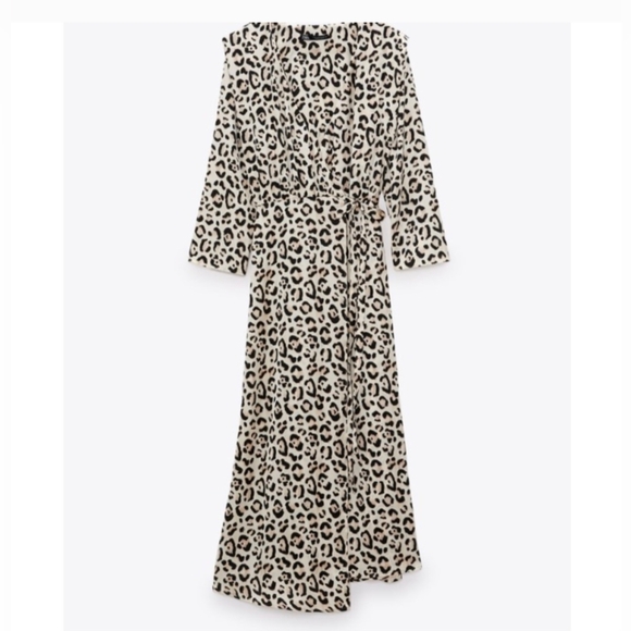 Zara Dresses & Skirts - Zara Satin Midi Leopard Print Wrap